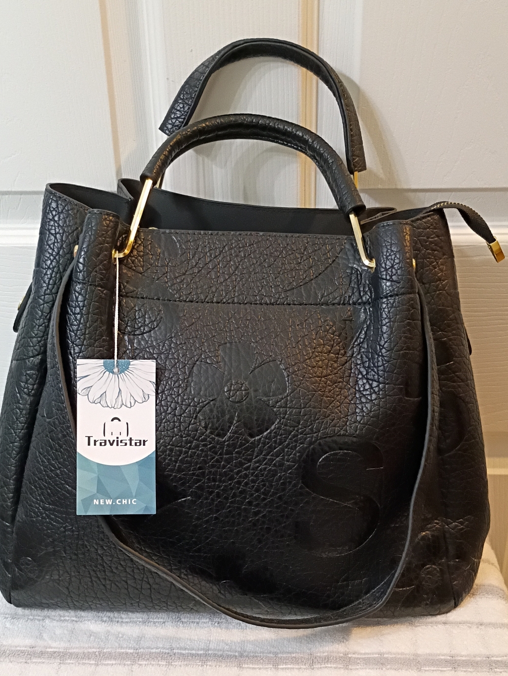 Black Floral Embossed Tote Bag